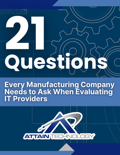 small cover sheet of 21 manufacturing questions